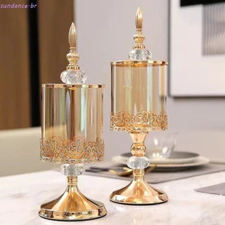 Frasco De Doces Estilo Europeu SUNDANCE , Armazenamento De Vidro Cristal Decorativo Banhado A Ouro , Com Tampa