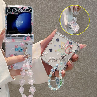 Flor De Borboleta Refrescante De Verão Impressão Pulseira Colorida Transparente Caixa De Telefone Samsung Galaxy Z Flip 6 5 4/3 Hard PC Capa Da Traseira Dobrável À Prova De Choque