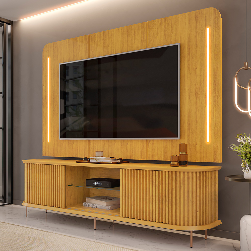 Rack Para Sala Ripado com Painel Para TV 75 Pol Atlantis D05 Cedro