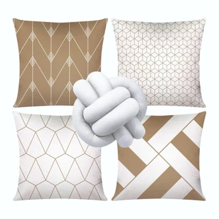 Kit c/ 04 Capas de Almofada Modernas Decorativas 45x45 + 1 Almofada de Nó - Geométrica Nude