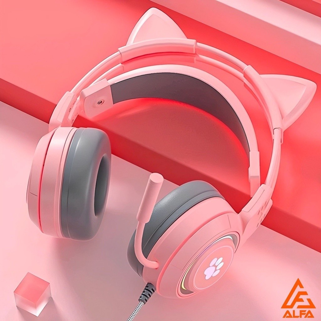 Fone Gamer Gato Com Rgb Led Microfone Headset P3/P2 Para Notebook