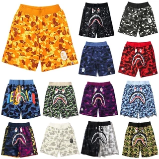 2024 Estilo Japonês BAPE Street Wear Men's Summer Casual Shorts 3D Digital Impresso Cabeça de Tubarão Calça de cinco pontos