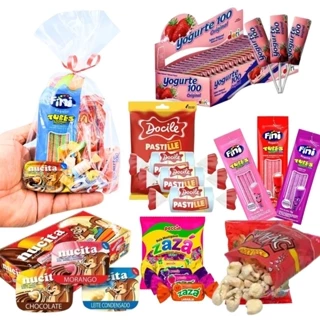 Kit Doces 10 Sacolinhas Surpresa Guloseimas Festa Infantil Lembrancinha
