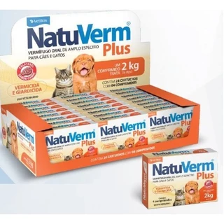 Kit 24 Vermicida e Giardicida Natu Verm Plus 132mg Caes e Gatos