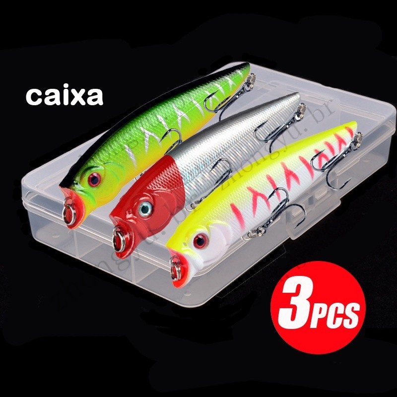 3pcs Caixa De Isca De Pesca 9,5 cm/12g Lure Popper Com Olho De Olhos 3D