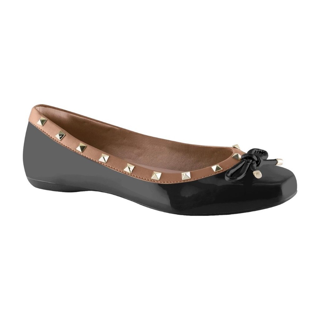 Sapato Sapatilha Via Uno 308083 Bico Quadrado Casual Laço Feminino