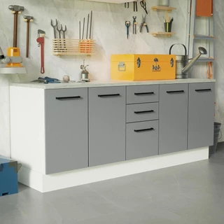 Kit com 2 Balcões Multiuso 4 Portas 3 Gavetas Branco/Cinza Agata Madesa em Oferta na Shopee