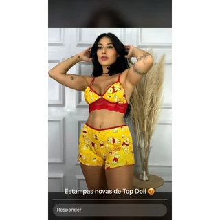 Kit 3 Conjunto Baby Doll MILAYDE Suede Short Doll C/RENDA Sexy Pijama Linha Noite