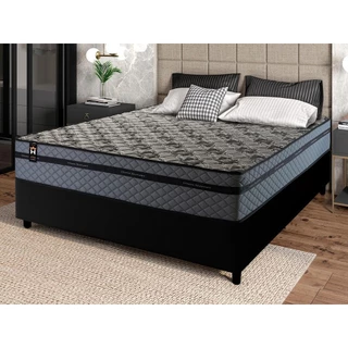 Conjunto Cama Box c/ Molas Ensacadas Montreal Cinza Casal 138x188x64