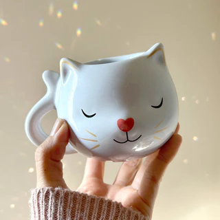 Caneca Fofa Gatinha Branca 350 ml Cerâmica Coisas Diferentes para Casa Gato