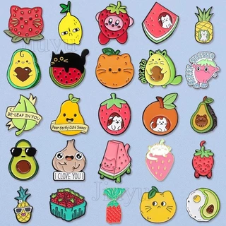 58 Estilos Broche De Frutas Bonitos Alfinetes Gato Cartoon Morango Esmalte De Abacate Lapela Alfinete Gatinho De Banana Jóias Presentes Para Crianças