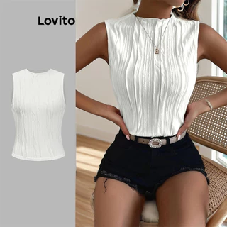 Lovito Regata casual em jacquard liso para mulheres LBL20113