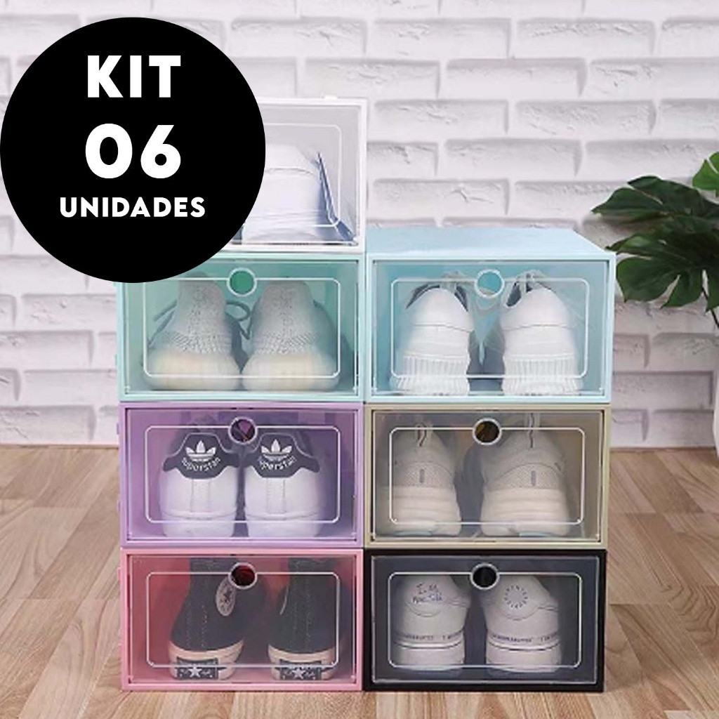Kit Com 6/8/10 Caixas Organizadoras Para Tênis Sapatos Multiuso Empilhável Tampa Flip