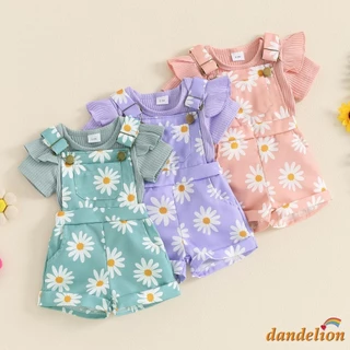 Conjunto de roupas para bebês meninas/macacão de manga curta/shorts suspensórios com estampa de flores/roupa de verão infantil