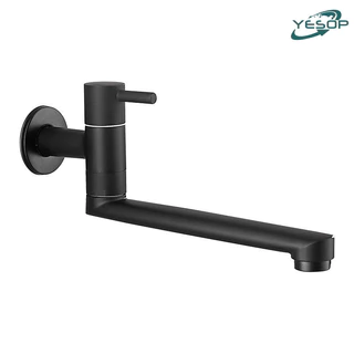 Torneira De Cozinha De Parede Gourmet Fosco Preto Aço Inox 25cm/30cm Yesop