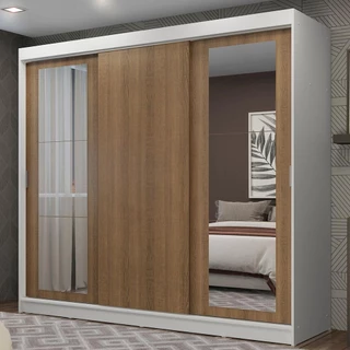 Guarda-Roupa Casal Madesa Kansas 3 Portas de Correr com Espelhos 3 Gavetas em Oferta na Shopee