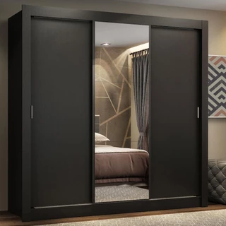 Guarda Roupa Casal Madesa Lyon Plus 3 Portas de Correr com Espelho 4 Gavetas em Oferta na Shopee