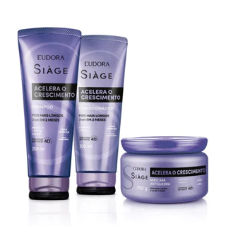 Kit Acelera o Crescimento Shampoo 250mL, Condicionador 200mL e Máscara 250g Siage Eudora