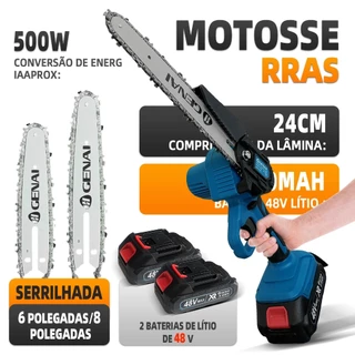 Bateria de motosserra elétrica portátil 48v 6-8 polegadas 2 baterias