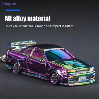 Adegree Escala 1 : 64 GTR-R34 RS7 Modelo De Carro Brinquedos Corrente Metal Diecast Chaveiro Galvanoplastia Pintura Chav