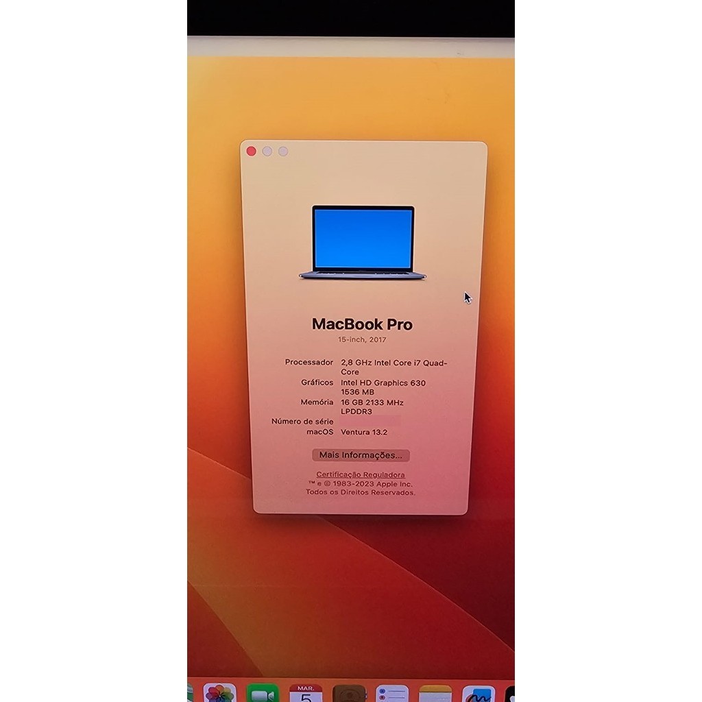 Macbook Pro A1707 Intel i7 2.8 Ghz + 16GB DDR3 + 500Gb Nvme