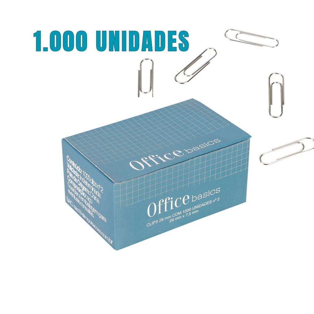 Clips N 2 1000 Unidades 28mm Office Basics Clipes de Papel | Shopee Brasil