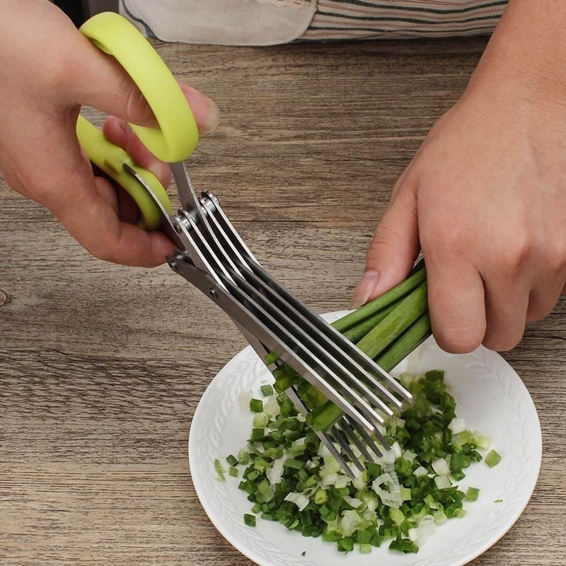 Tesoura Para Picar Alimentos Temperos E Ervas 5 Lâminas Aço Inox