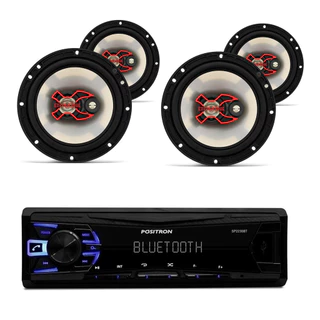 4Alto-Falantes B3X60 X Triaxial 6" 50WRMS Bravox + MP3 Pósitron SP2230BT 1 Din Bluetooth USB