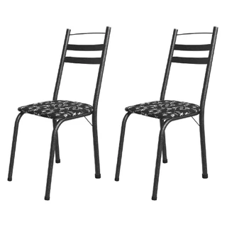 Conjunto Com 2 Cadeiras Tubular Itália Preto Floral Artefamol