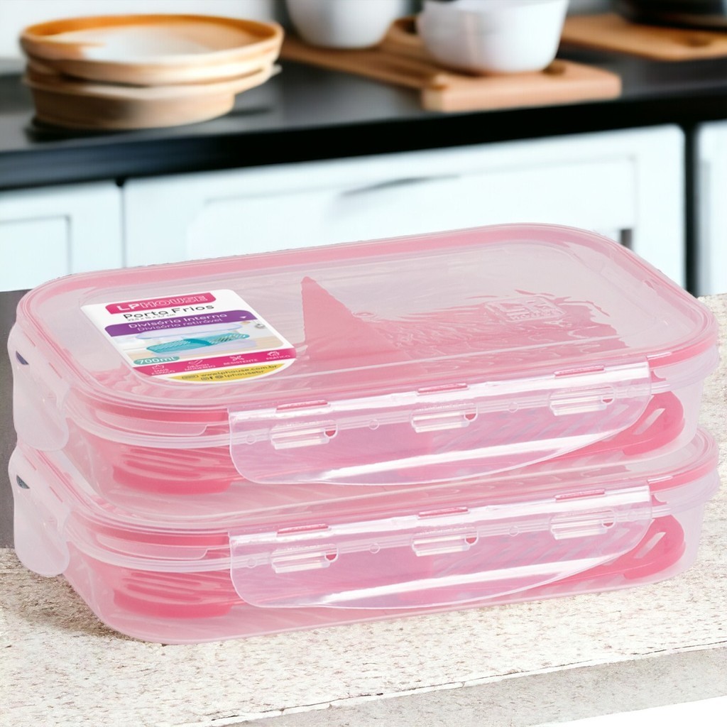 Kit 2 Porta Frios Com Tampa Repartição Removível em Plástico Resistente para Cozinha com Design Exclusivo