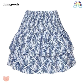 JUNEGOODS Saia Feminina , Curta Pregueada De Cintura Alta , Vintage Summer Spring Floral Bohemian Dress Women Girl