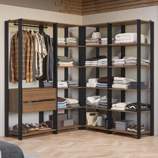 Guarda-Roupa Closet Modulado Valencia 2 Gavetas 337cm Rustic/Preto Madesa 05 em Oferta na Shopee