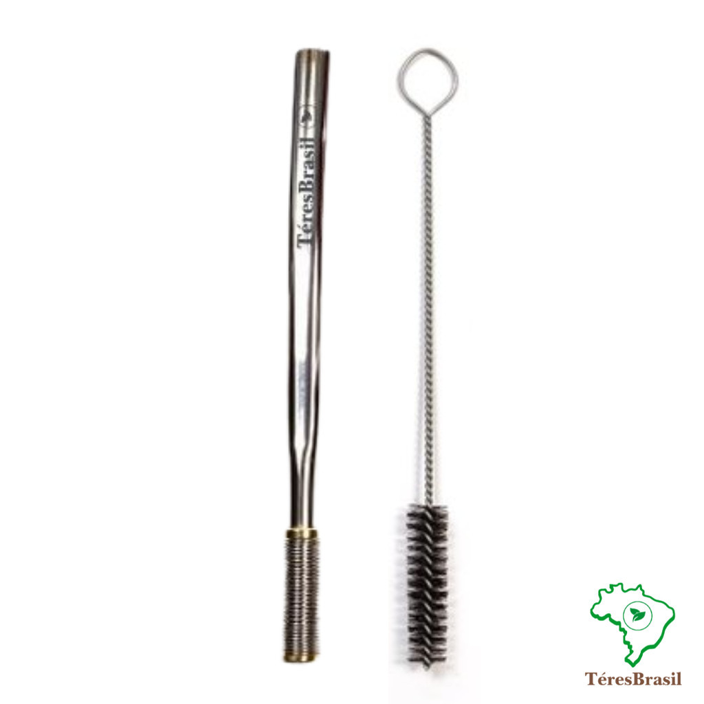 Bomba Achatadinha inox polida para tereré da Téres Brasil.