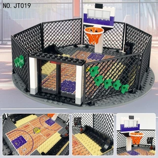 Compatível com Lego City cerca pequena partícula MOC comunidade quadra de basquete de rua com blocos de construção de rua vista de rua Crianças brinquedos GQOO