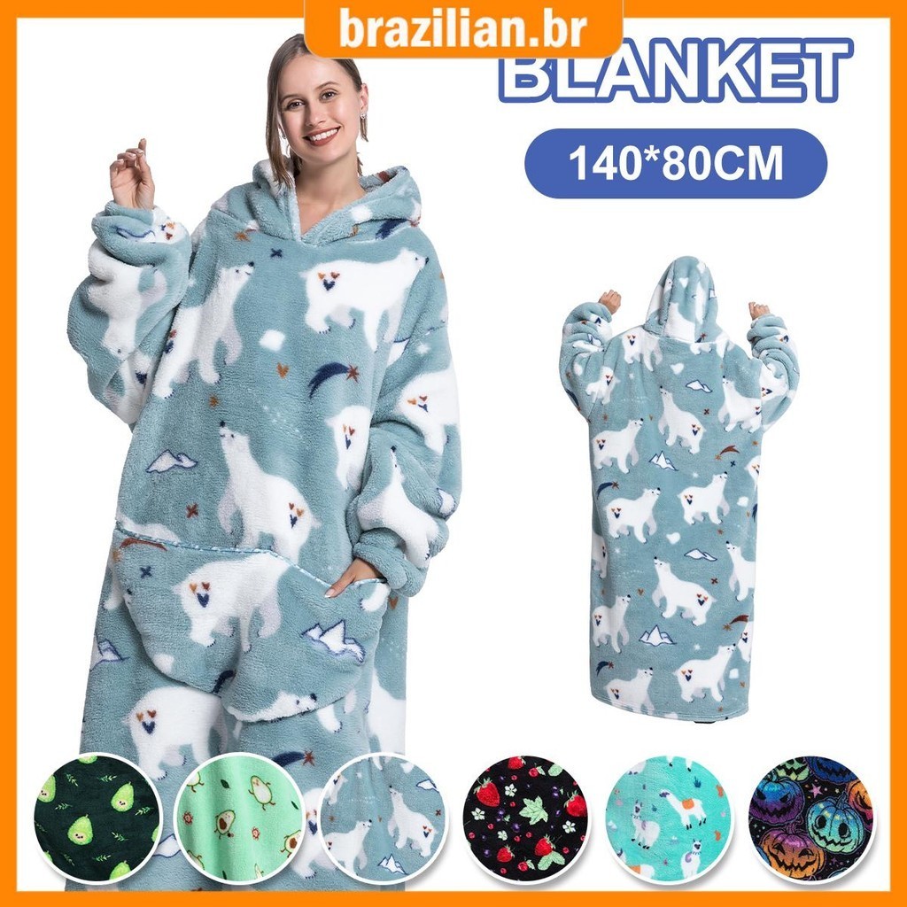 Cobertor De Capuz Com Manga Frontal De Bolso Gigante Impresso Em Veludo ...