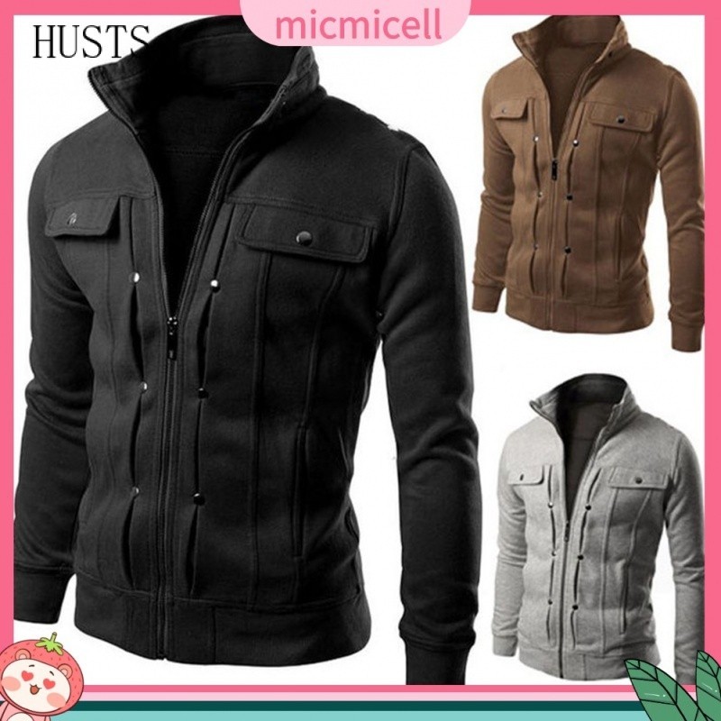 Mic_Men Plus Size Brasão Cor Sólida Com Zíper E Bolso XBR2150