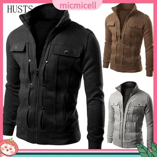 Mic_Men Plus Size Brasão Cor Sólida Com Zíper E Bolso XBR2150