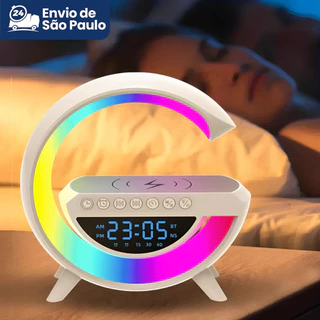 Caixa de Som G-Speaker Smart Station-Luminária Bluetooth Alto Falante Carregador Sem Fio Led Luz RGB