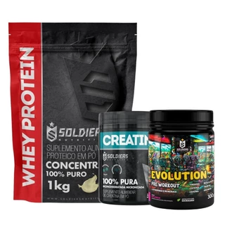 Kit: Whey Protein Concentrado 1kg+Creatina Monohidratada Pote 300g - 100% Pura+Pré-Treino Evolution Pré Workout 300g - S