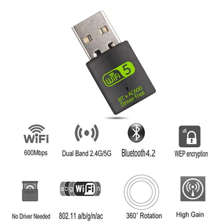 Adaptador Usb Wifi Bluetooth 600 Mbps Dual Band 2.4/5 Ghz Receptor Sem Fio