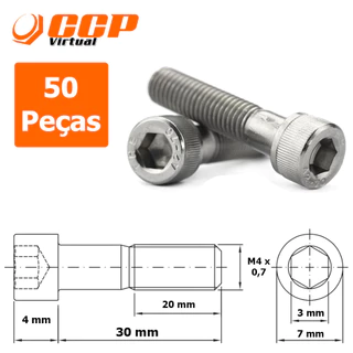 Parafuso Allen Cilindrica Aço Inox M4 X 30 Mm - 50 Peças