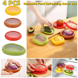 4 Peças Caixa De Preservação De Alimentos Reutilizável Meio Corte Frutas Preservando Filme Expansível Recipiente De Arma