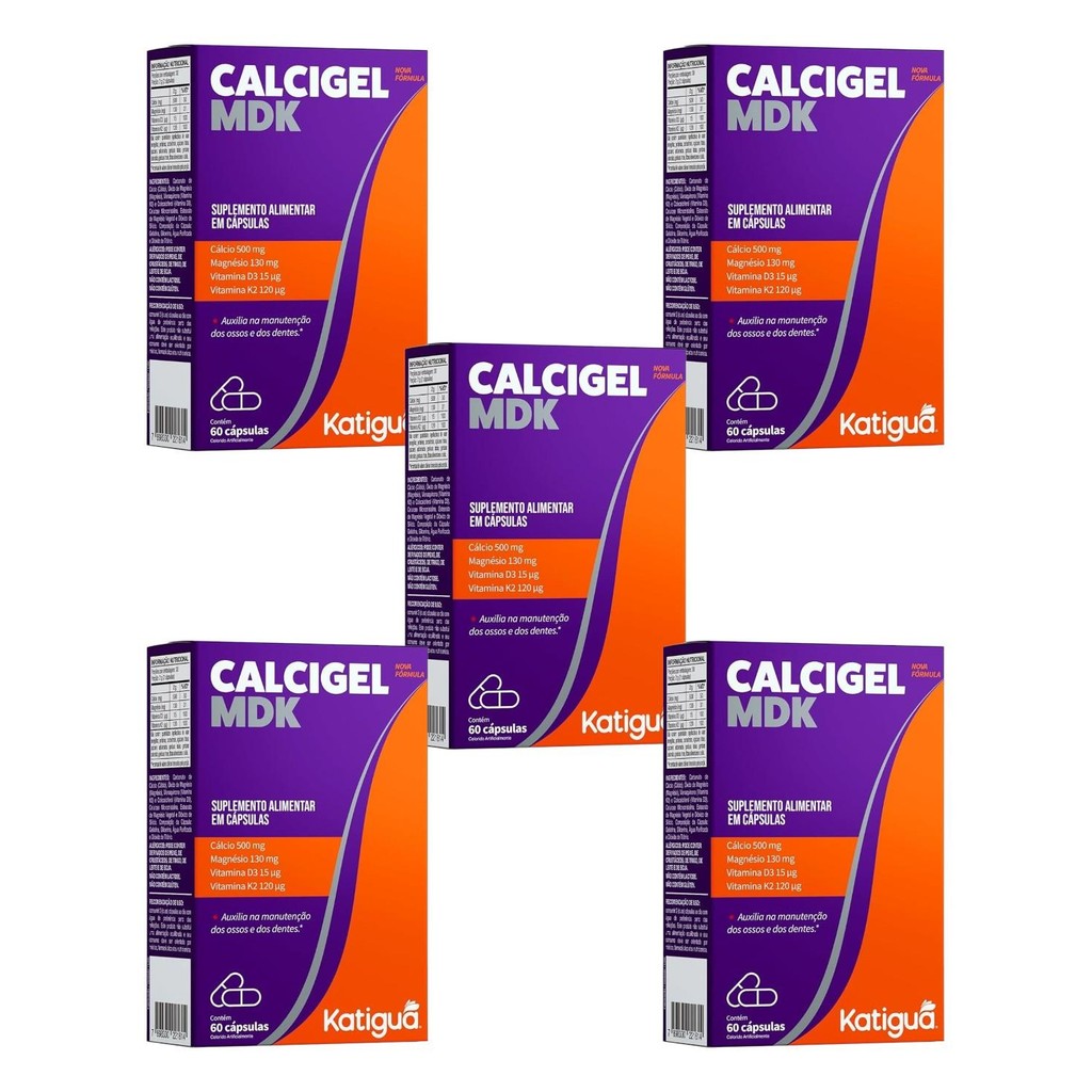 Kit Calcigel MDK Katiguá Com 5 Caixas De 60 Cápsulas Cada | Shopee Brasil