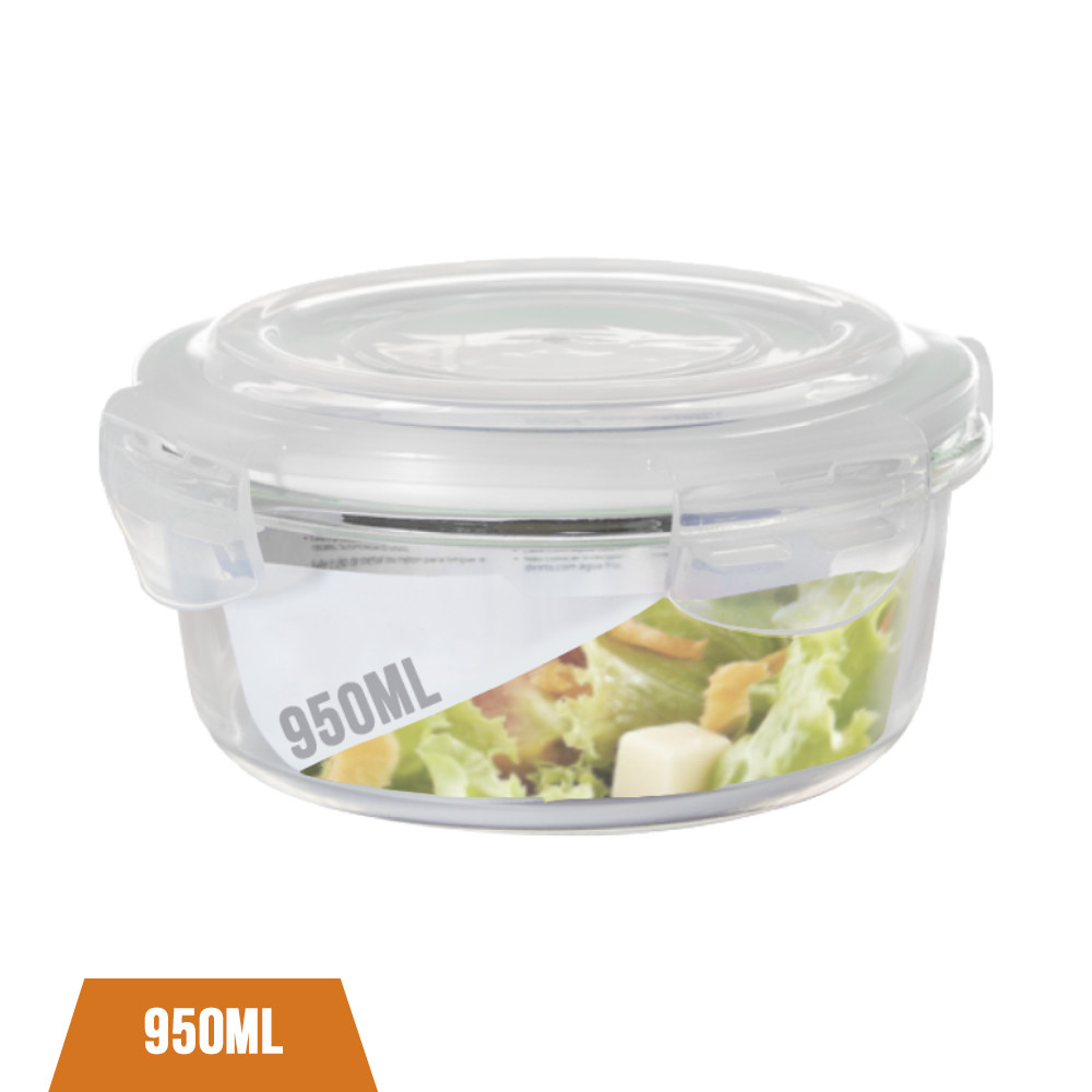 Pote De Vidro Com 950ml Hermético 4 Travas Redondo Marmita
