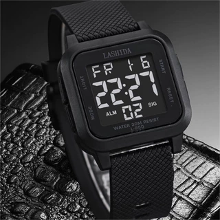 Relógio De Pulso Digital Masculino Quadrado Multi-Funcional De Silicone