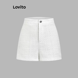 Lovito Elegante Shorts Básicos com Botões e Zíper para Mulheres LNE20143 (Branco)