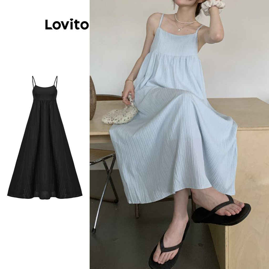Lovito Casual Vestido Feminino Simples Frente Única LNA37076 (Azul Claro)