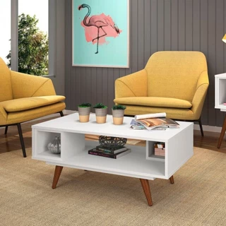 Mesa de Centro Sala Retro 45 2 Nichos Branco - Olivar Móveis