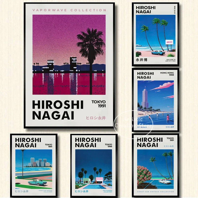 Hiroshi Nagai Vaporwave Japan Beach City Fotos Da Parede De Verão Arte Pôsteres Nórdicos Decoração Sala De Estar