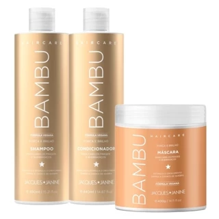 Kit Jacques Janine Hair Care Bambu Shampoo 450ml Condicionador 440ml Máscara Fortalecimento 400g